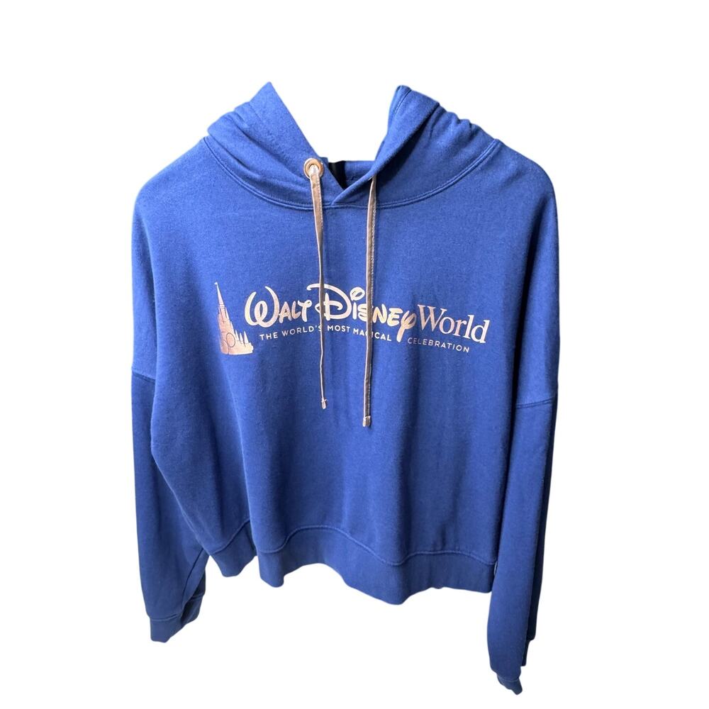Disney Walt Disney World 50th Anniversary Cropped Hoodie Large Navy